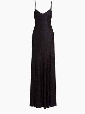 ML Monique Lhuillier Black Melina Lacquered Lace Gown